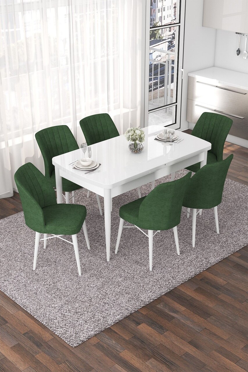 Set masa extensibila si scaune, Hanah Home, Nef, Alb / Kaki - imagine 4